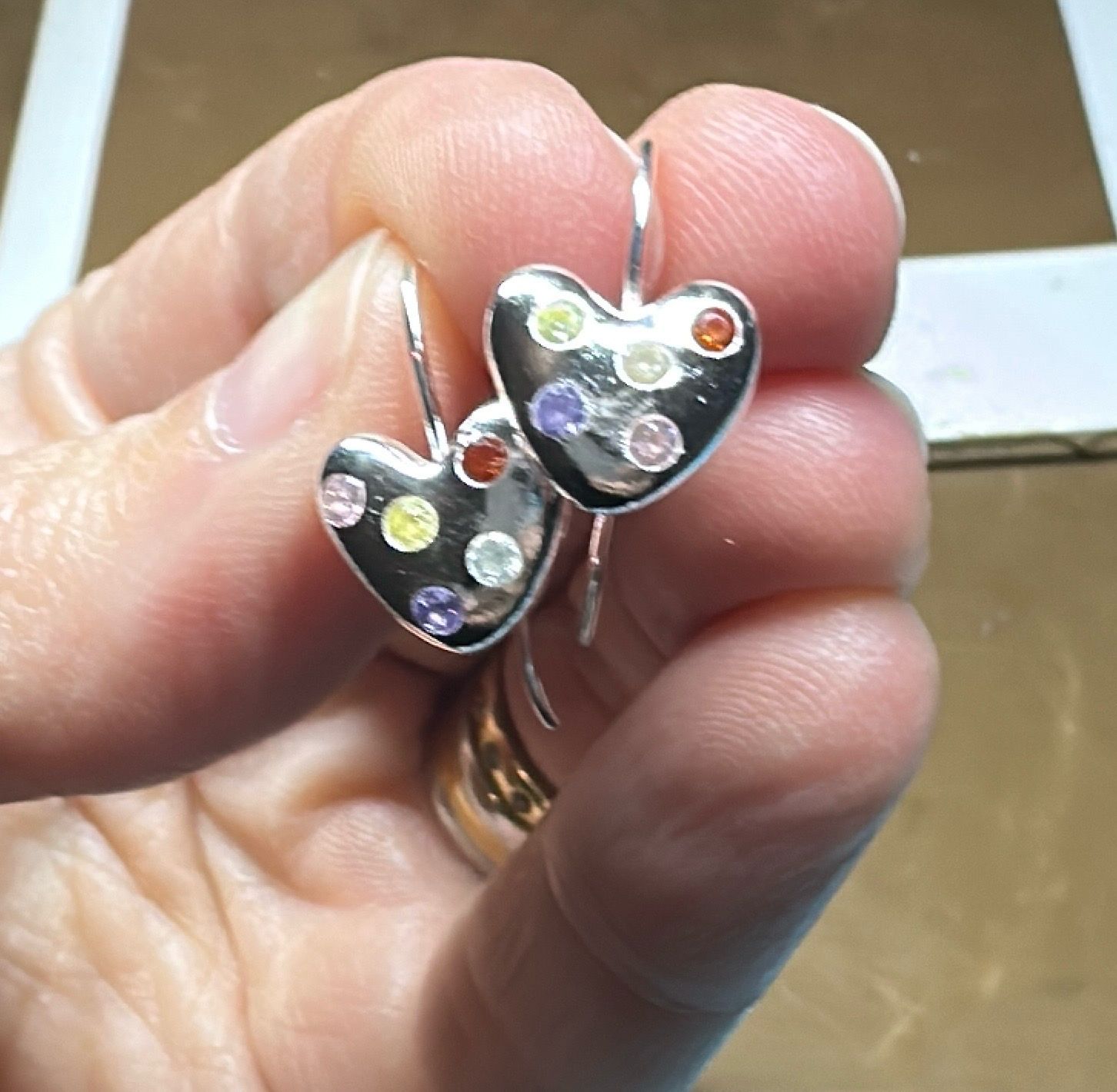 Silver Heart Gem Earrings