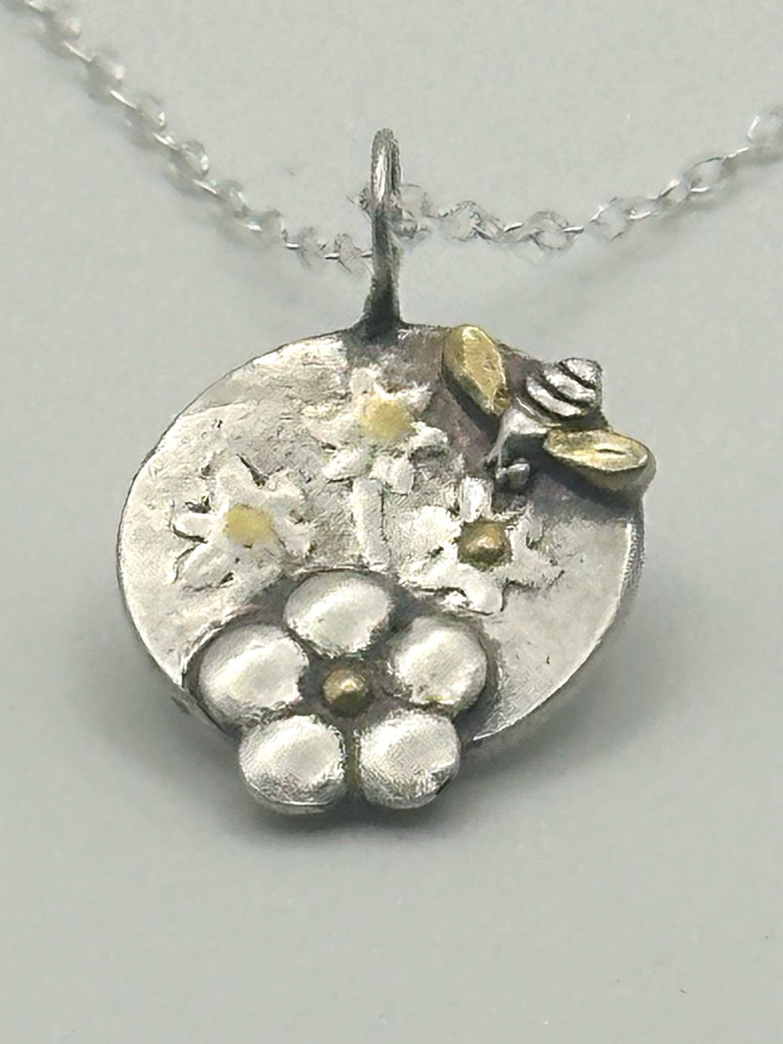 Bee And daisy Fine Silver And Gold Pendant