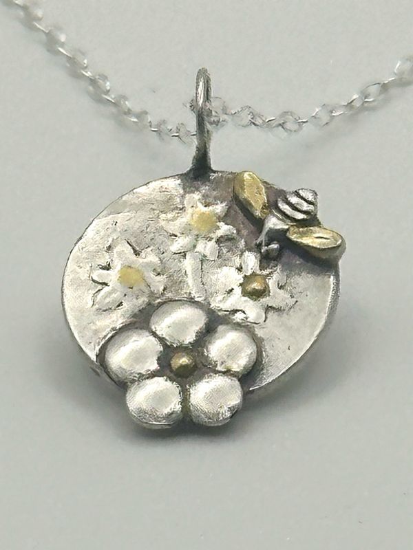 Bee And daisy Fine Silver And Gold Pendant
