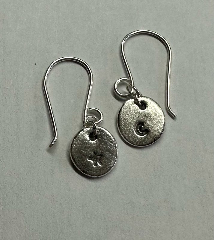 Moon And Star Silver Dangly Earrings