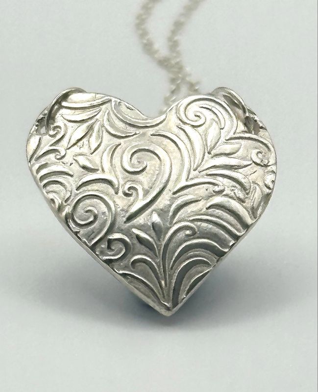 Curved Fine Silver Heart Necklace