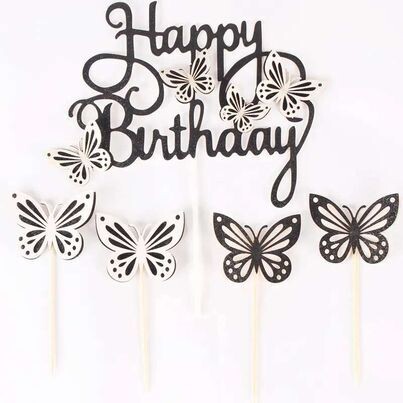 White and Black Butterfly Cake Topper w/ 12 pc mini butterfly
