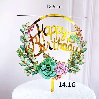 Green Rose Happy Birthday Cake Topper