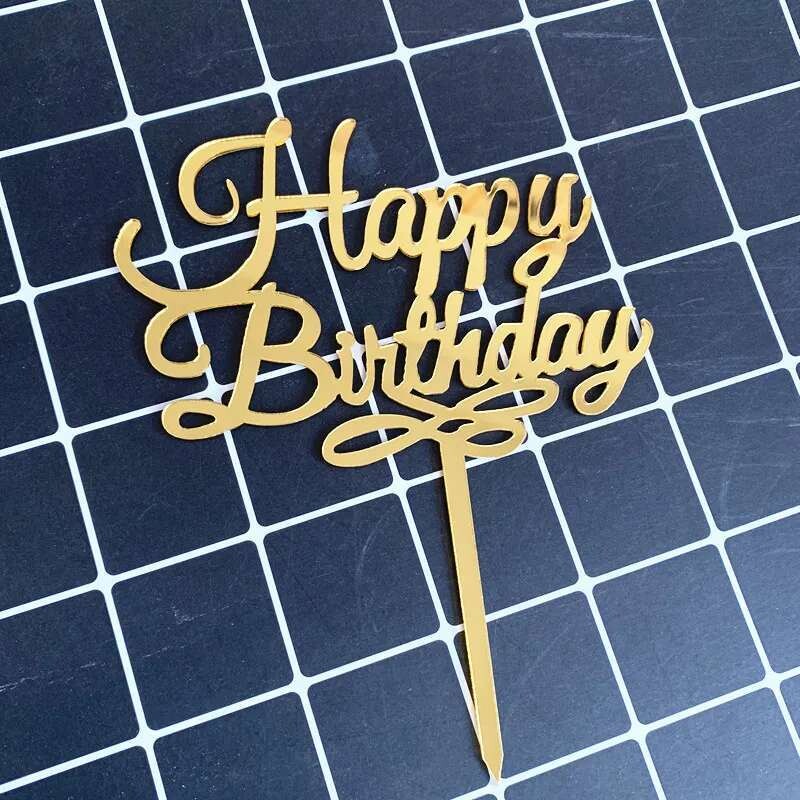 Gold Happy Birthday Cake Topper