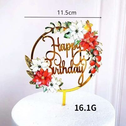 Flower Berry Happy Birthday Cake Topper