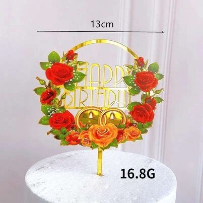 Red Rose Happy Birthday Cake Topper