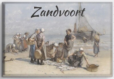 Magneet met Vissersvrouwen op het strand Zandvoort