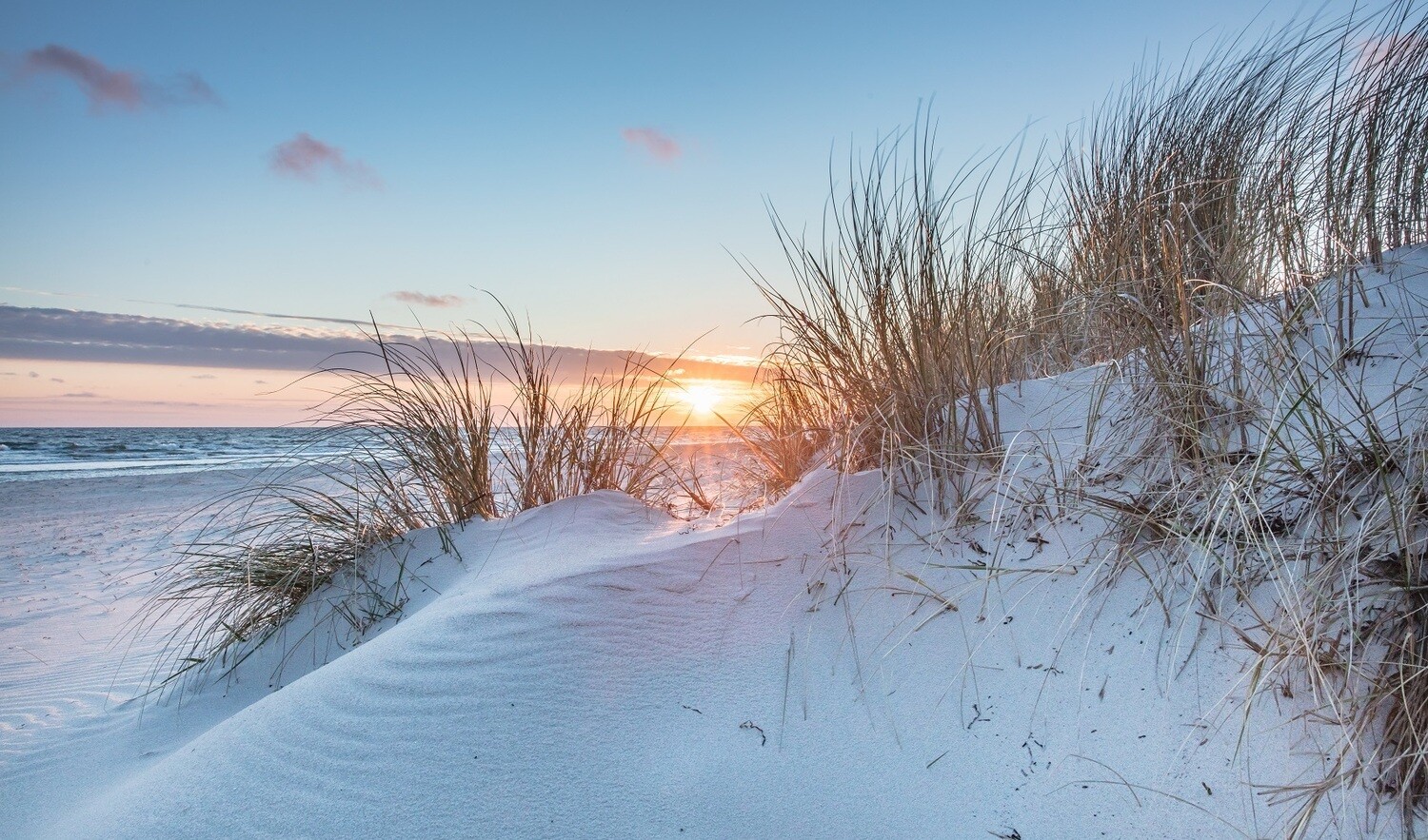 Zonsondergang door de zeereep - print op paneel