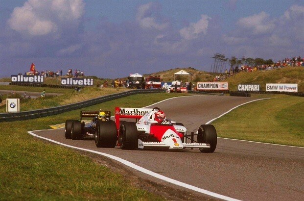 1985 Lauda &amp; Senna - print op canvas