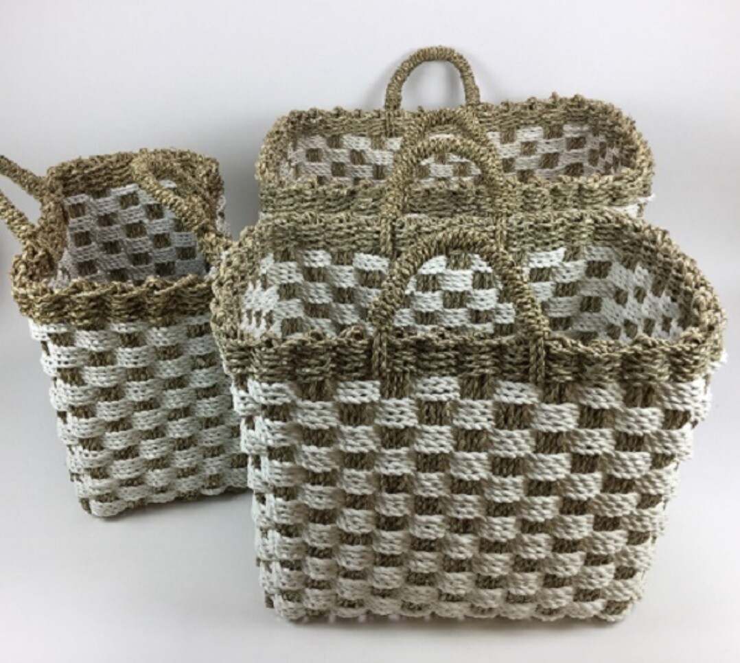 Manden Riet/Wit set van 3