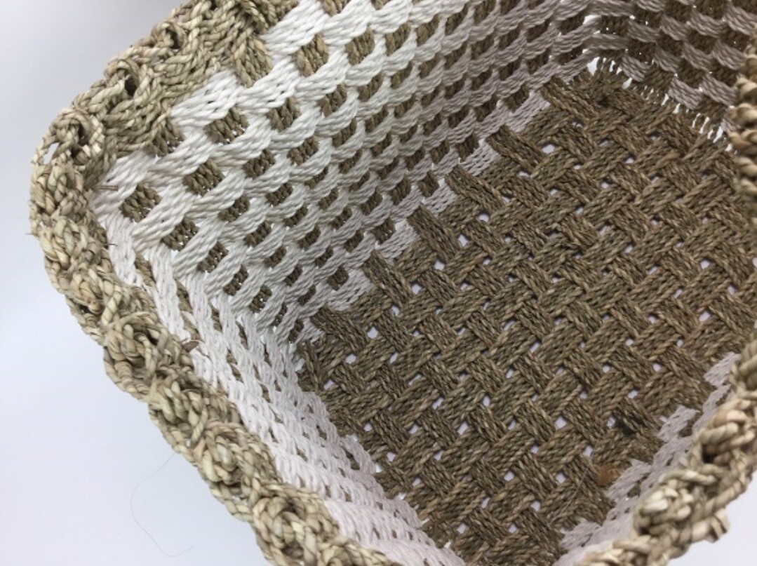 Manden Riet/Wit set van 3