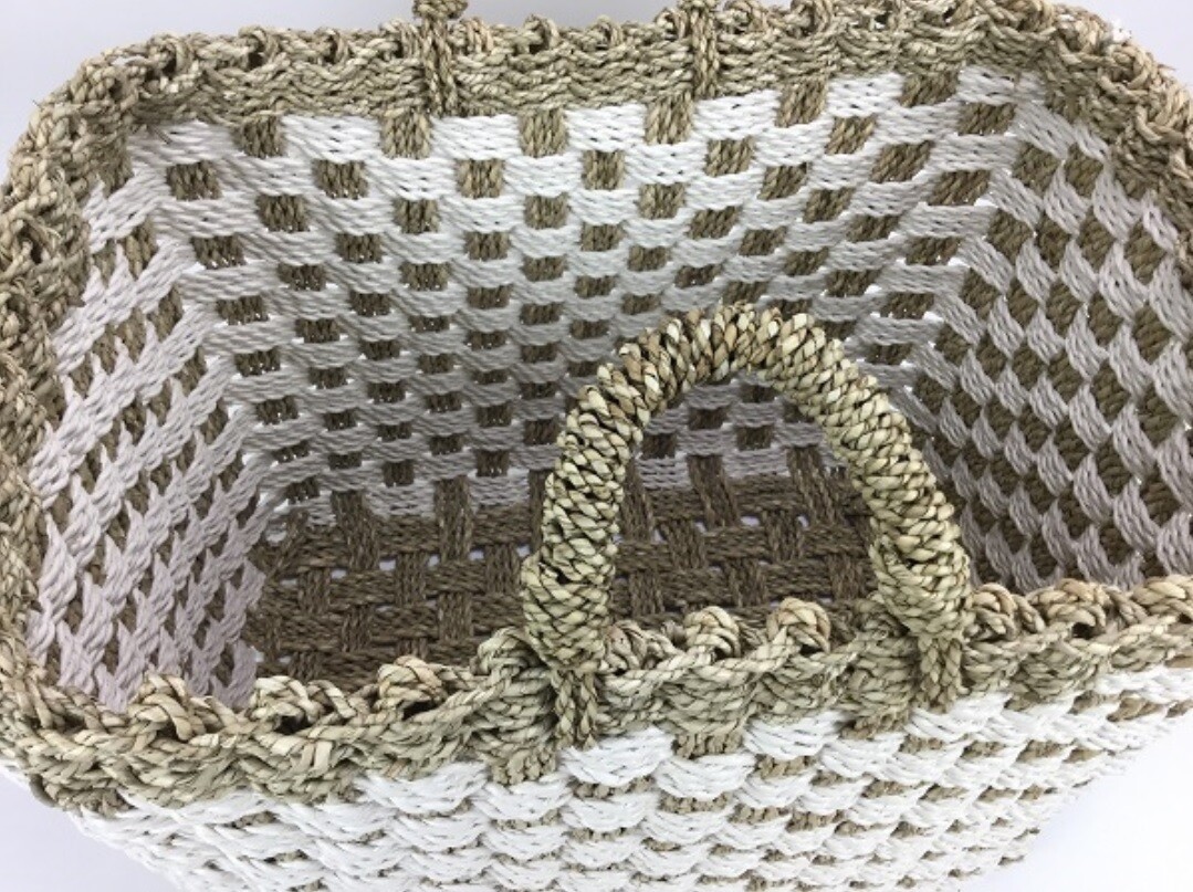 Manden Riet/Wit set van 3