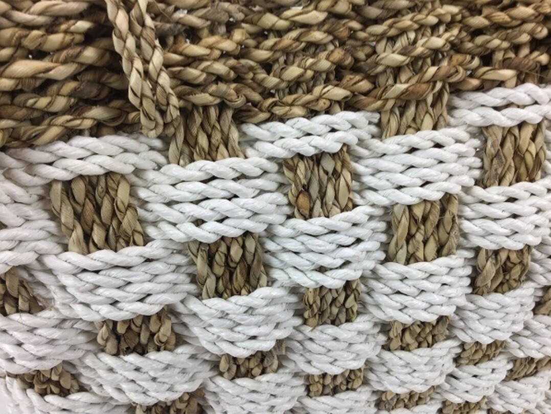 Manden Riet/Wit set van 3