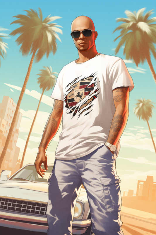 T-shirt ripped Porsche logo