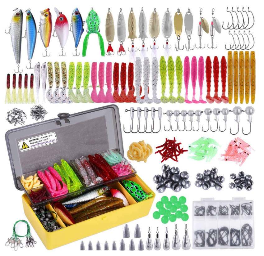 PLUSINNO Fishing Lures Baits Tackle Including Crankbaits, Spinnerbaits, Plastic Worms, Jigs, Topwater Lures , Tackle Box and More Fishing Gear Lures Kit Set