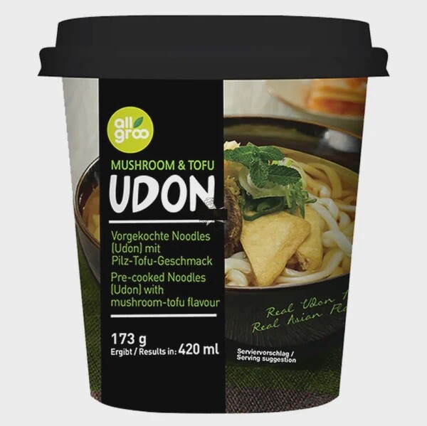 Allgroo Mushroom &amp; Tofu Udon 173g 冬菇豆腐烏冬