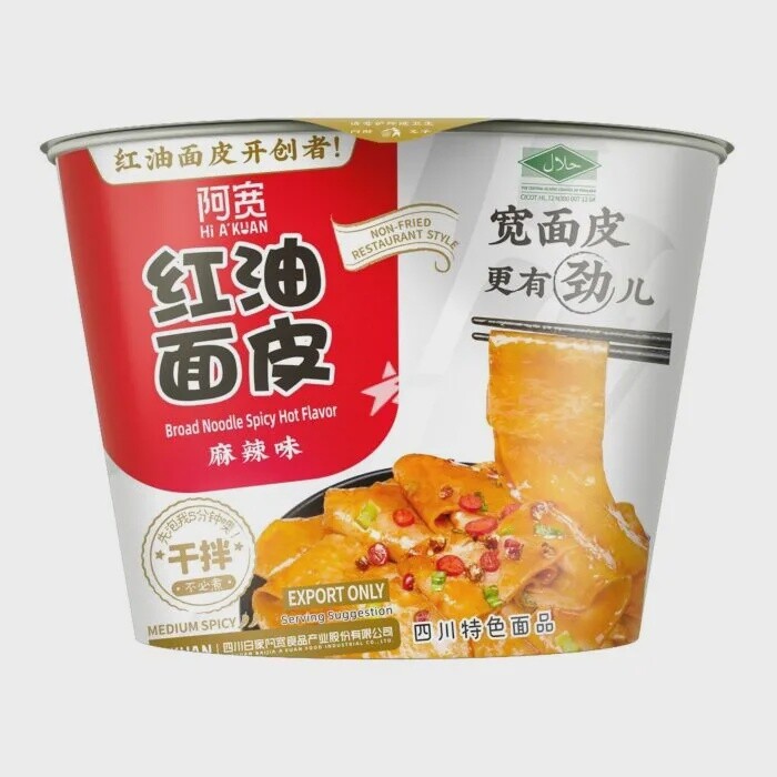 BJ Broad Noodle (Bowl) Spicy 110g 白家阿寬紅油麵皮麻辣味