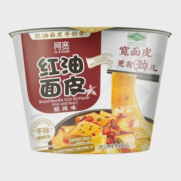 BJ Broad Noodle (Bowl) Sour&amp;Hot 115g 白家阿寬碗裝红油面皮酸辣味