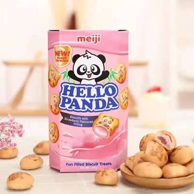 MEIJI Hello Panda - Strawberry Flavour 50g 明治熊貓灌心餅士多啤梨味