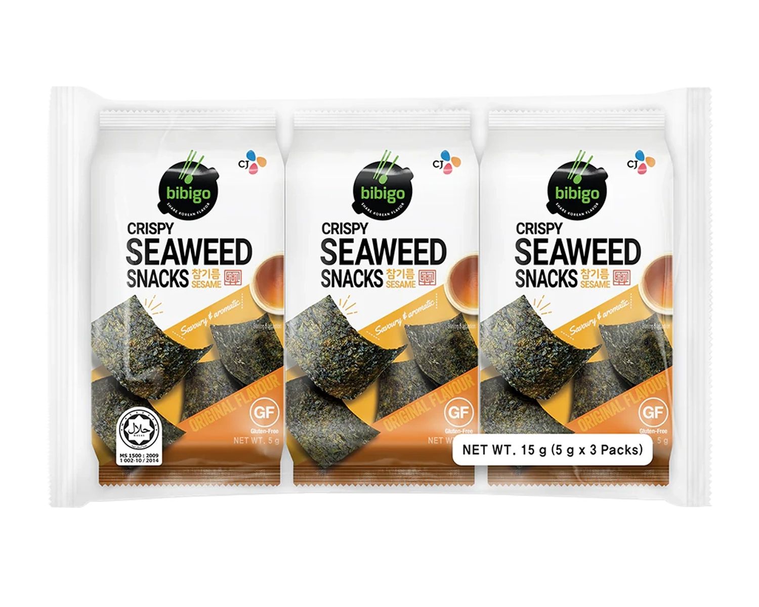 BIBIGO Crispy Seaweed Snacks Sesame 3x5g 脆紫菜小吃