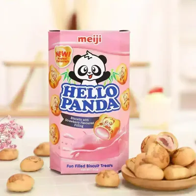 MEIJI Hello Panda - Strawberry Flavour 50g 明治熊貓灌心餅士多啤梨味