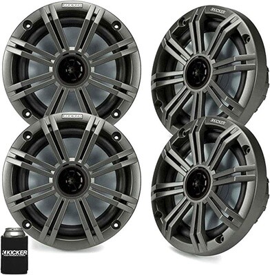 KICKER-BKM60 6.5-INCH (160mm) MARINE COAXIAL SPEAKERS WITH 1/2-INCH (13mm) TWEETERS, BLACK, BULK PACK, 4-OHM-41BKM604B