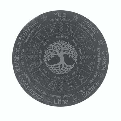 Wheel of the Year Tree engraved natural slate