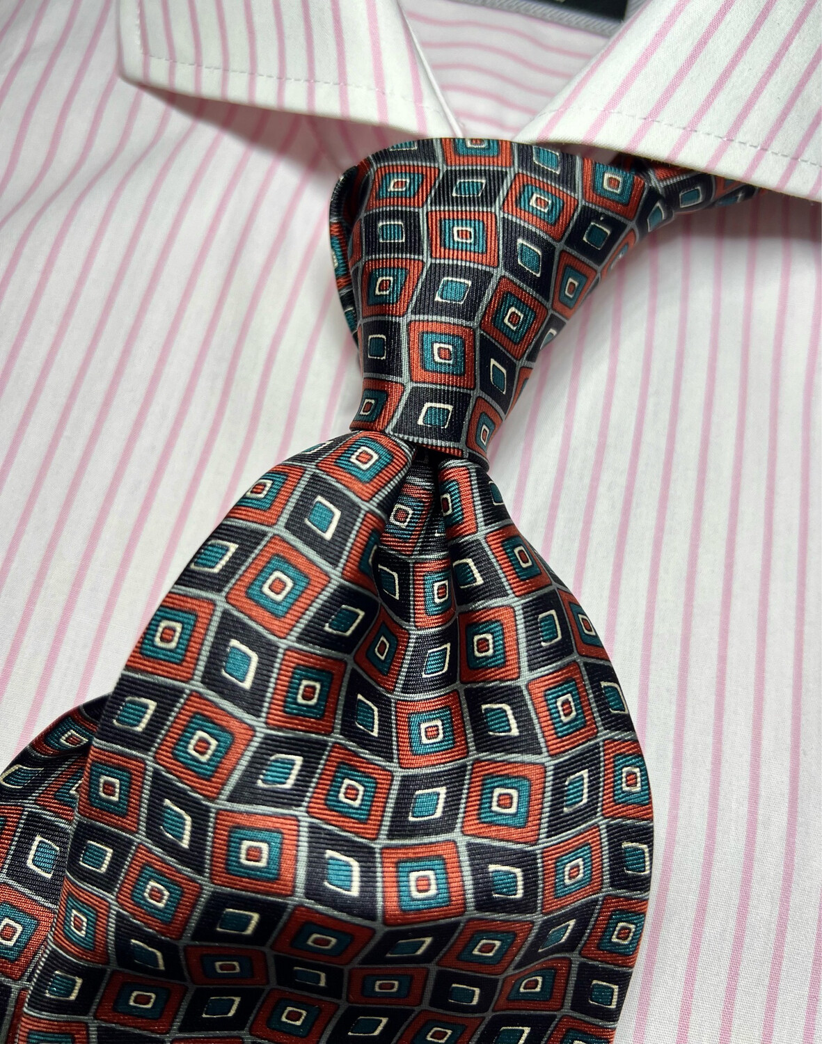 Cravatta seta 100% fantasia geometrica multicolore 9,5 cm perfetta tie silk  man elegante uomo corbata seda vintage Style