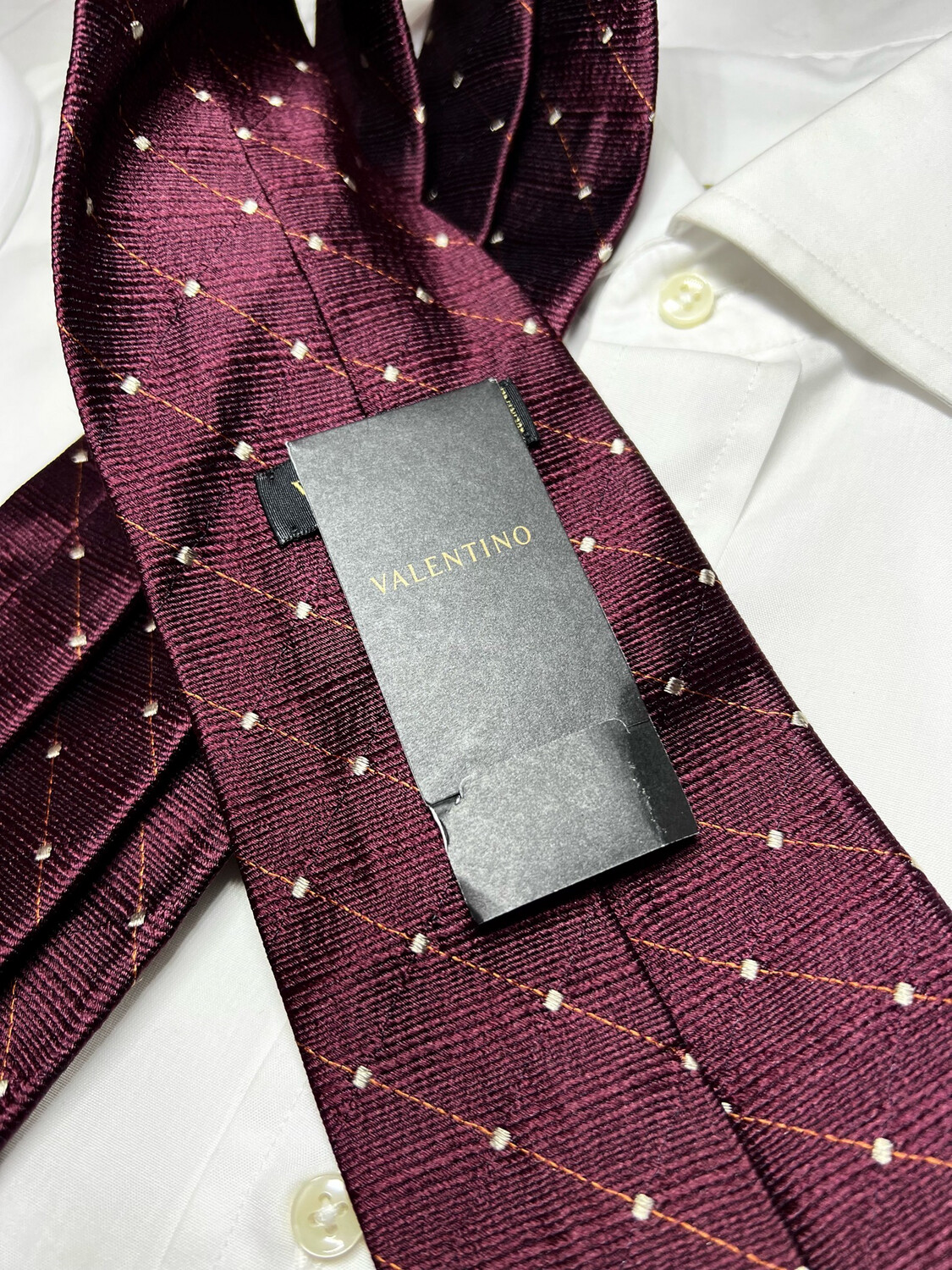Cravatta Valentino nuova 100% seta bordeaux microfantasia 9,5 cm silk  necktie corbata
