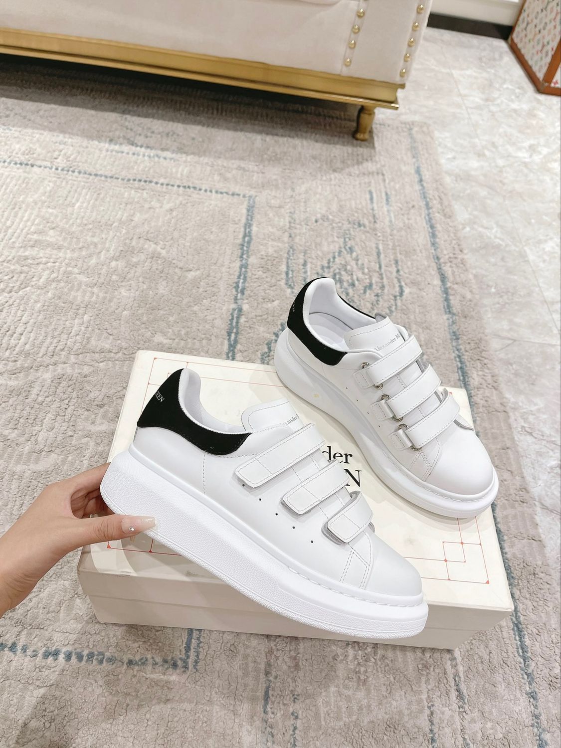Alexndr McQueen Oversized White Black Triple Strap
