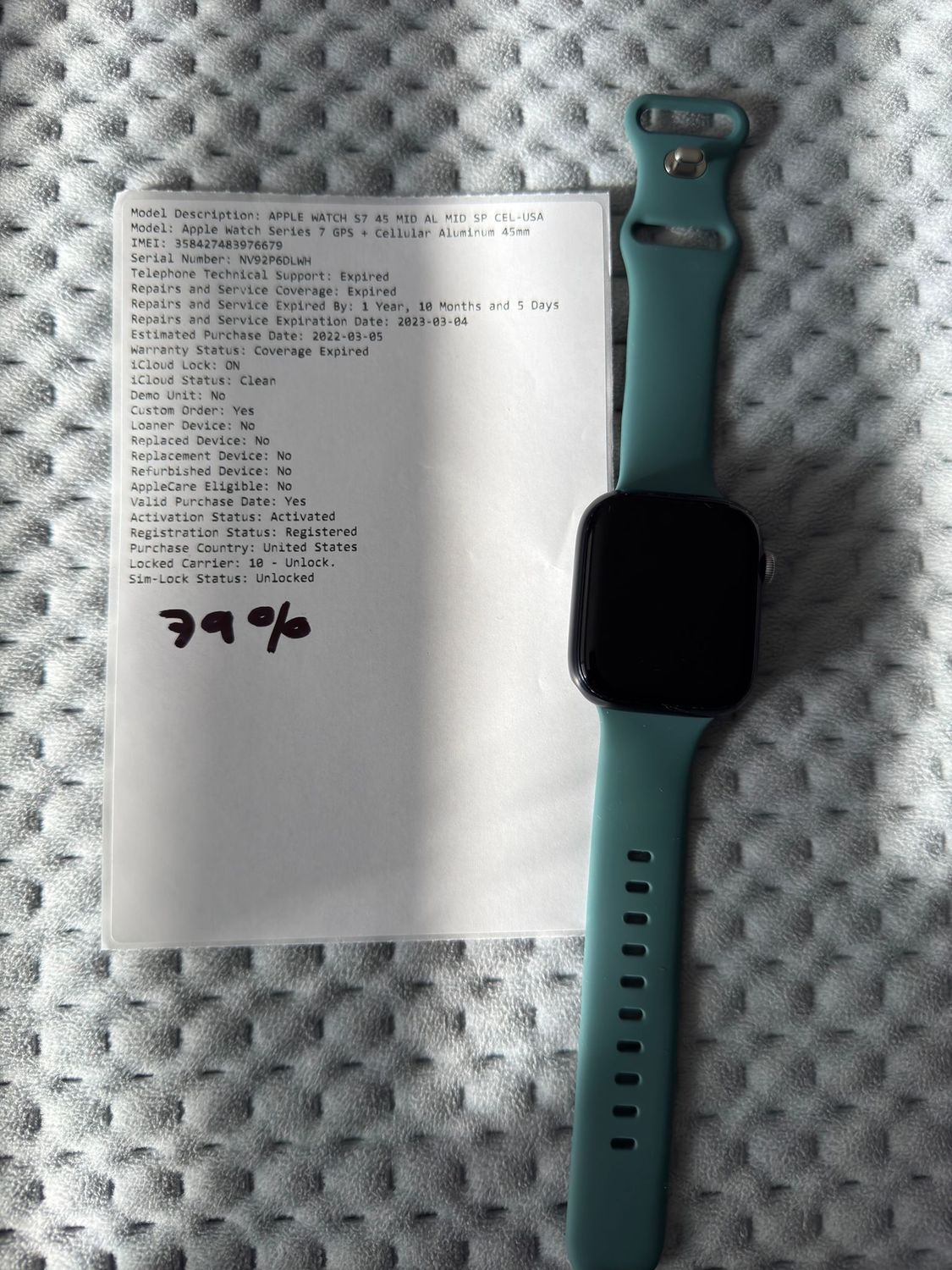 Apple Watch Serie 7 45mm Midnight Battery 79% (Cellular Version)