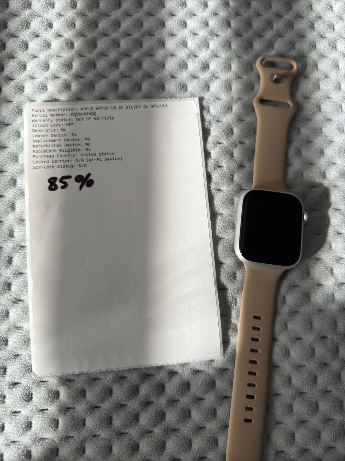 Apple Watch Serie 8 45mm Silver Battery 85% (GPS Version)