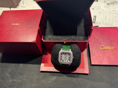 Moissanite C Watch All White Green Band SKU 107
