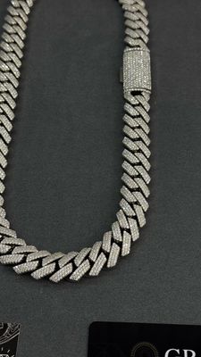 Moissanite Cuban Chain Honeycomb Setting 15MM Three Row