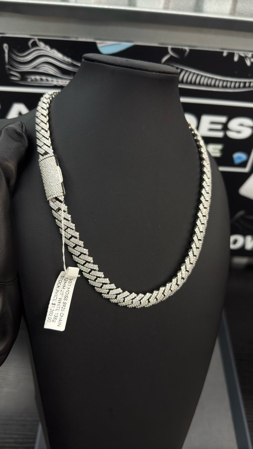 Moissanite Cuban Chain 12MM Prong Setting