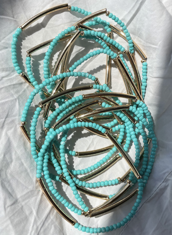Turquoise Gold Bar Beaded Bracelet (Set Of 3)