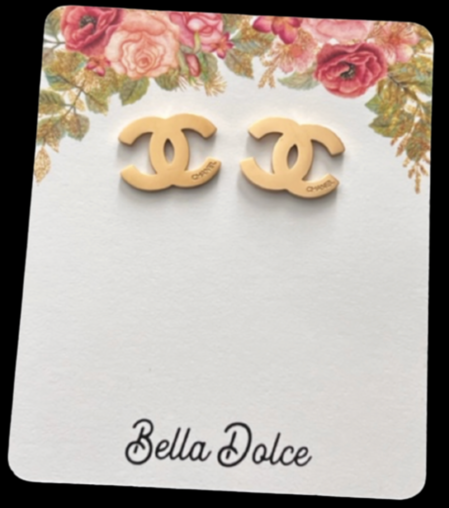 &quot;Chanel&quot; Designer Inspired Stud Earrings - Silver Or Gold
