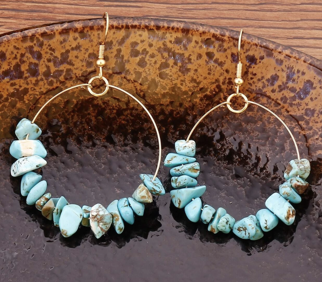 Turquoise Stone Round Earrings