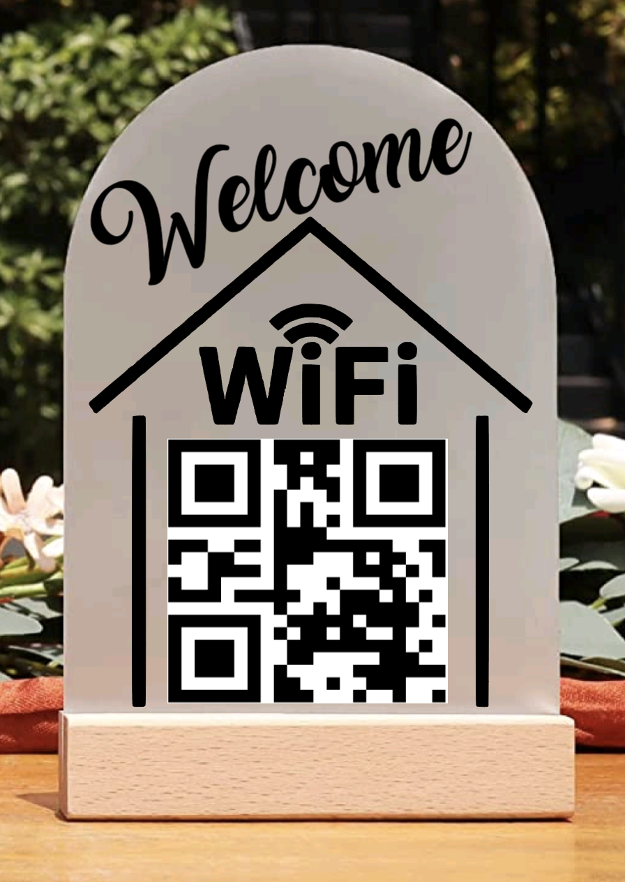 Custom Vinyl WiFi QR Code Decal With Frosted Acrylic Stand