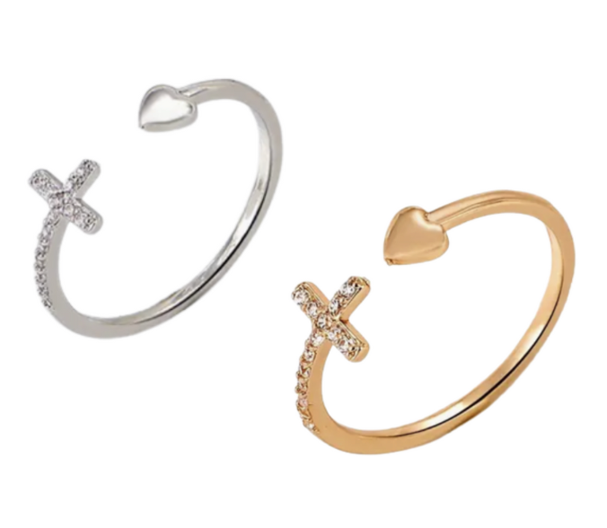Adjustable Gold Or Silver Cross/Heart Toe Ring