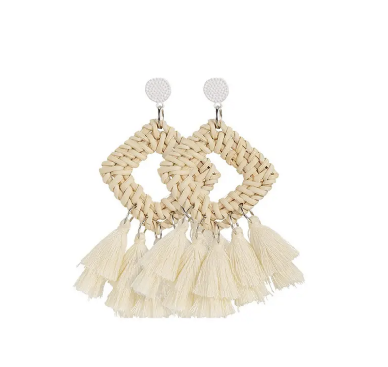Boho Tassel Rattan Earrings