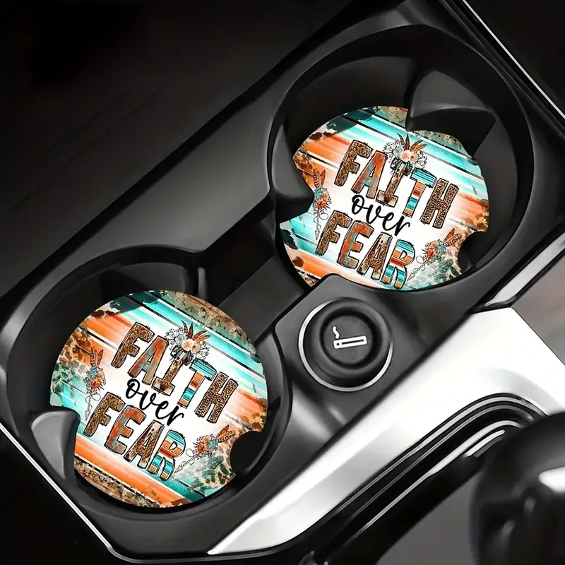 Faith Over Fear Western Boho Car Coasters