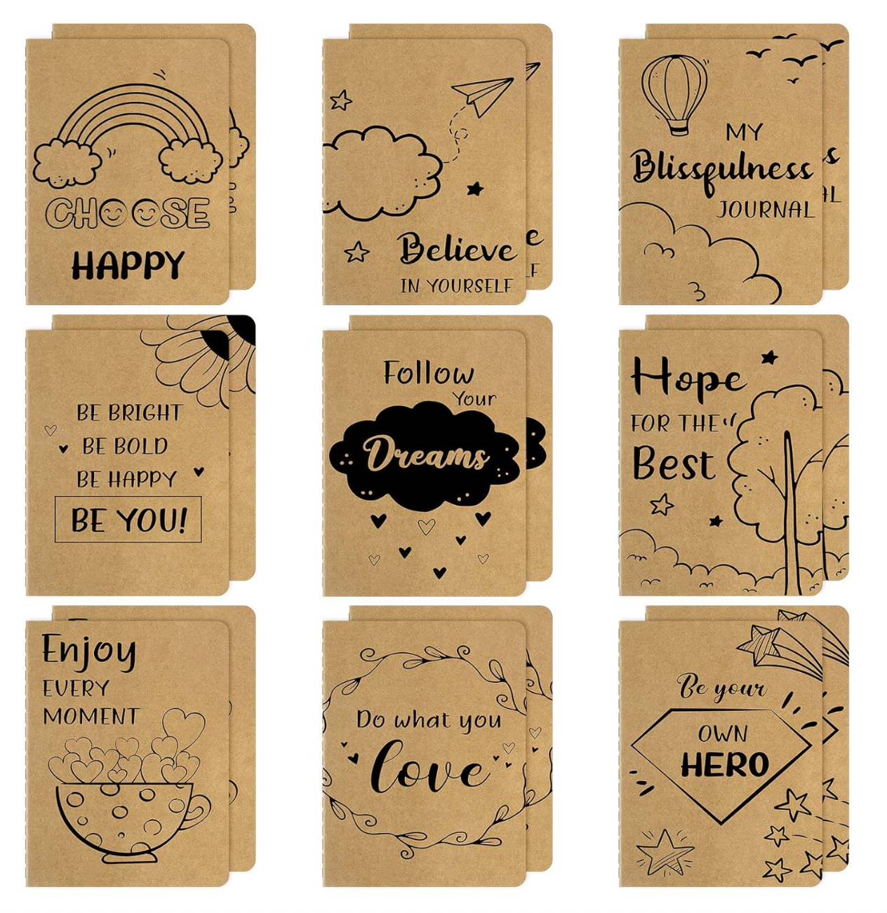Kraft Paper Motivational Journal Notebook - Set Of 2