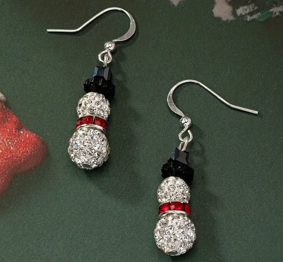 Silver Bling Snowman Dangle Earrings