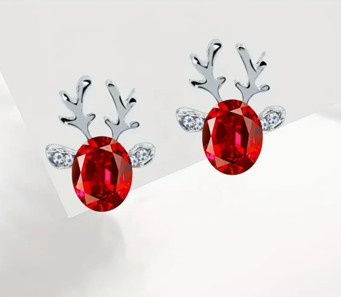 Red &amp; Silver Reindeer Stud Earrings