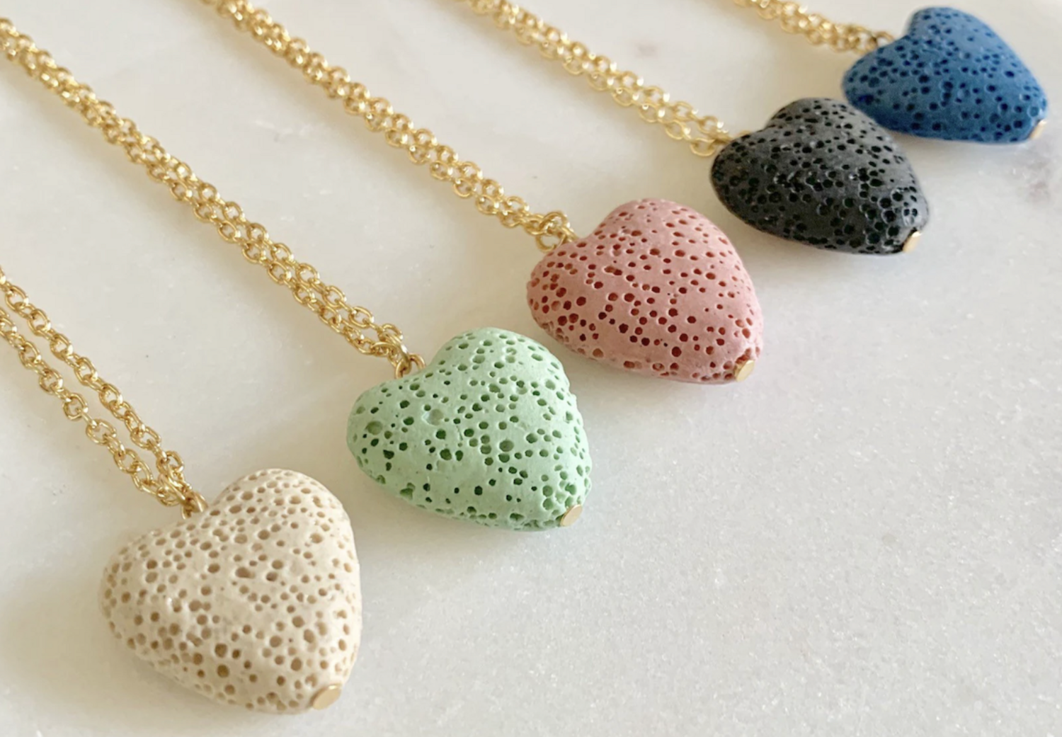 Lava Heart Aromatherapy Necklace (Choice Of Color Heart &amp; Chain), Color: Black Stone/Silver Chain