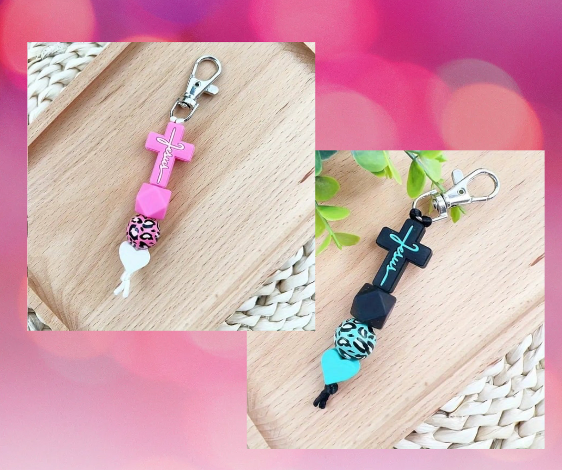 Silicone Jesus Cross Beaded Keychain