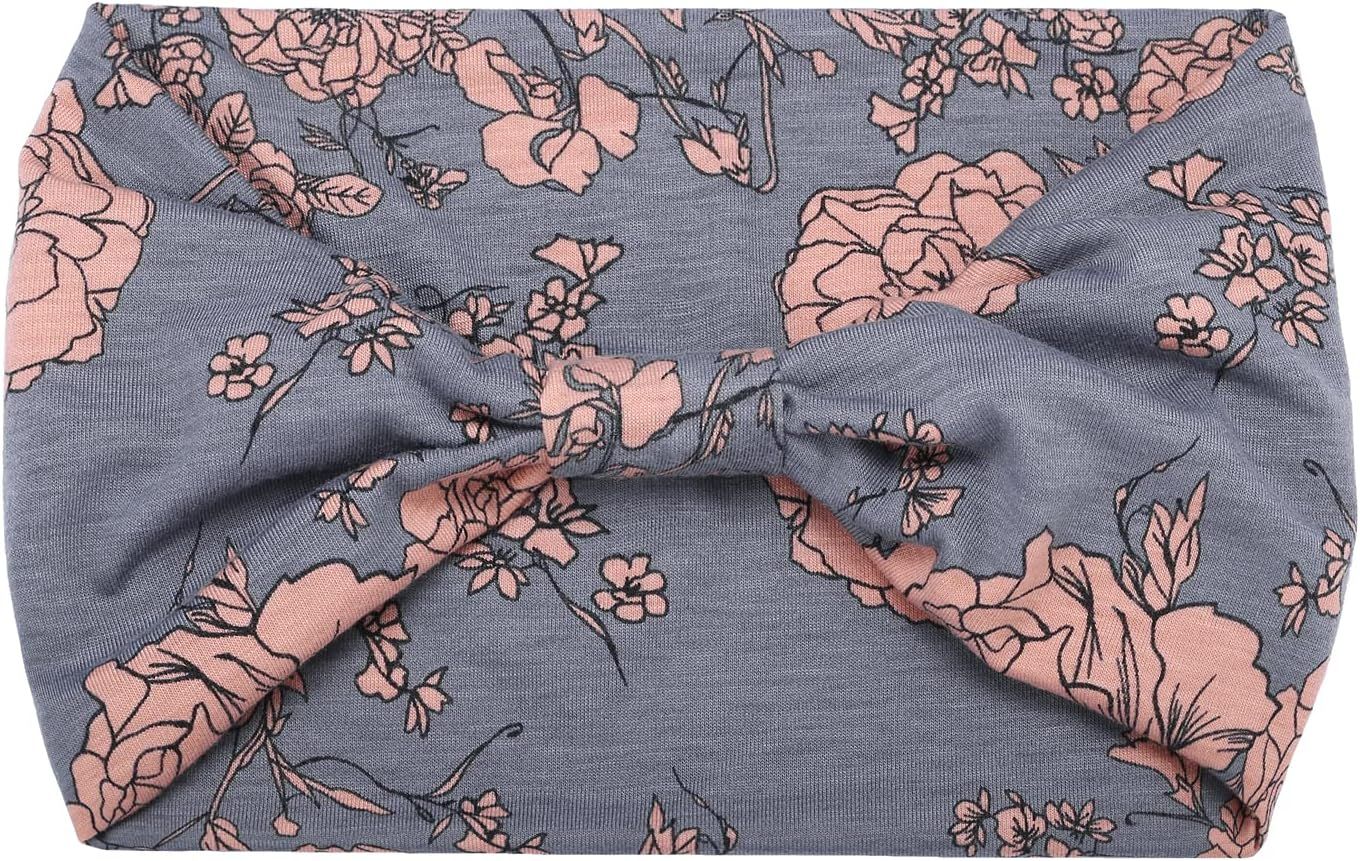 Grey &amp; Pink Floral  Print Wide Headband