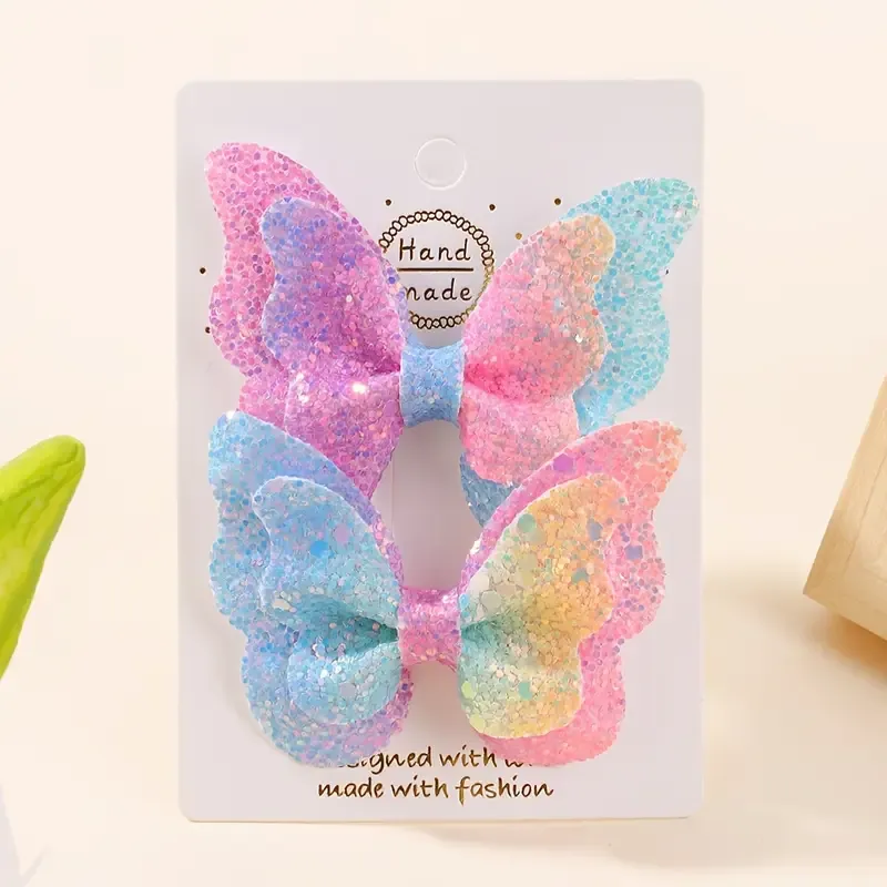 2-Pack Sparkling Butterfly Hair Clips for Kids - Blue &amp; Pink