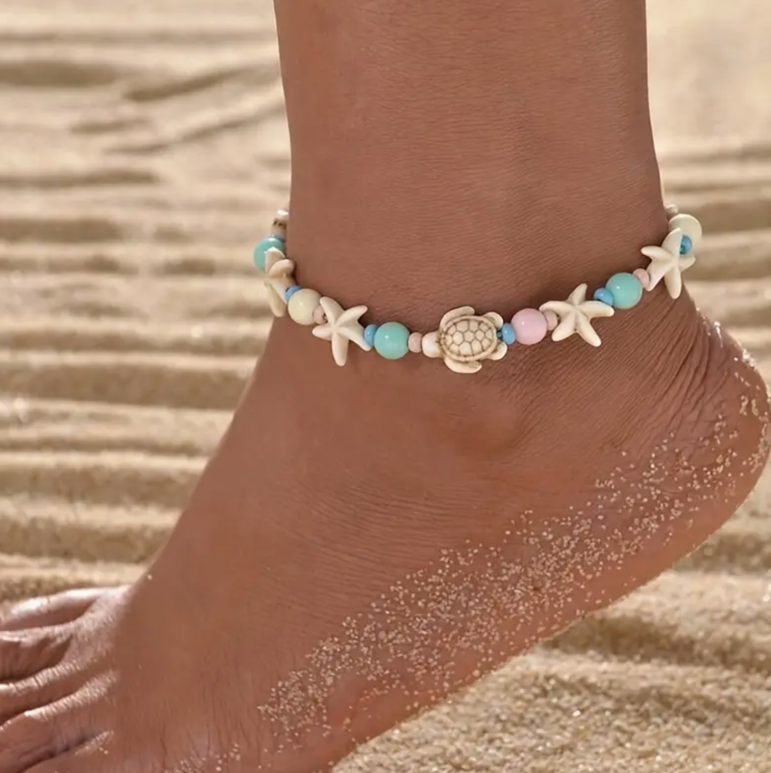Pastel Starfish &amp; Turtle Adjustable Anklet